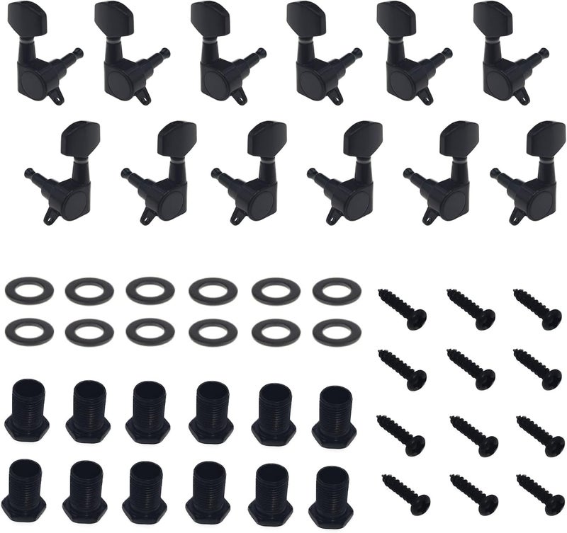 Cheerock 12Pcs Guitar String Tuning Pegs Tuner, Silver Machine Heads Knobs for Electric & Acoustic Guitar 6L 6R - Image 1